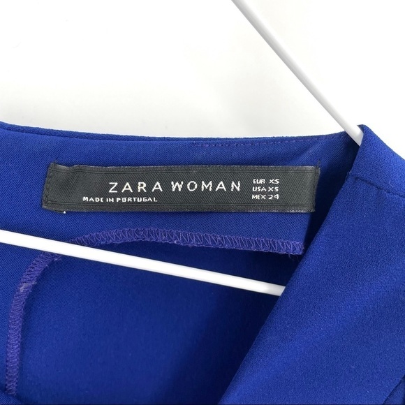 ZARA Blue Puff Shoulder 3/4 Blouse Zip Back - Picture 5 of 8